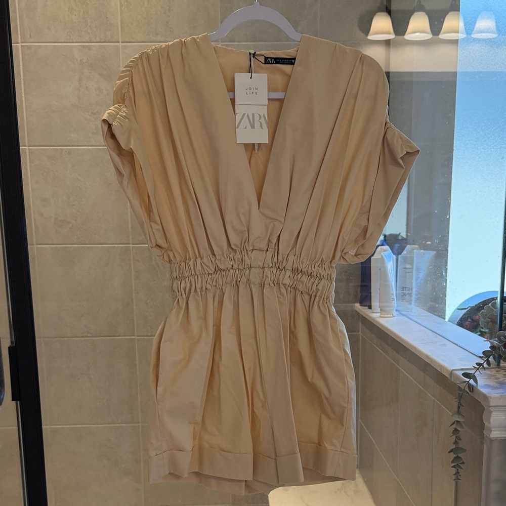Zara Light Beige Gathered Dress